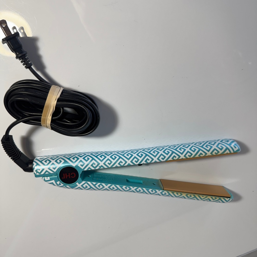 CHI‎ Ceramic Hairstyling Iron Straightener Teal White Geometric Pattern